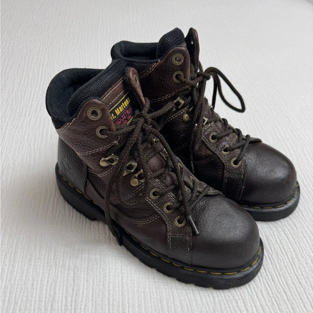 Dr. Martens DMs Industrial Steel Toe Boots 8M 9W Work Safety Brown Leather Rare